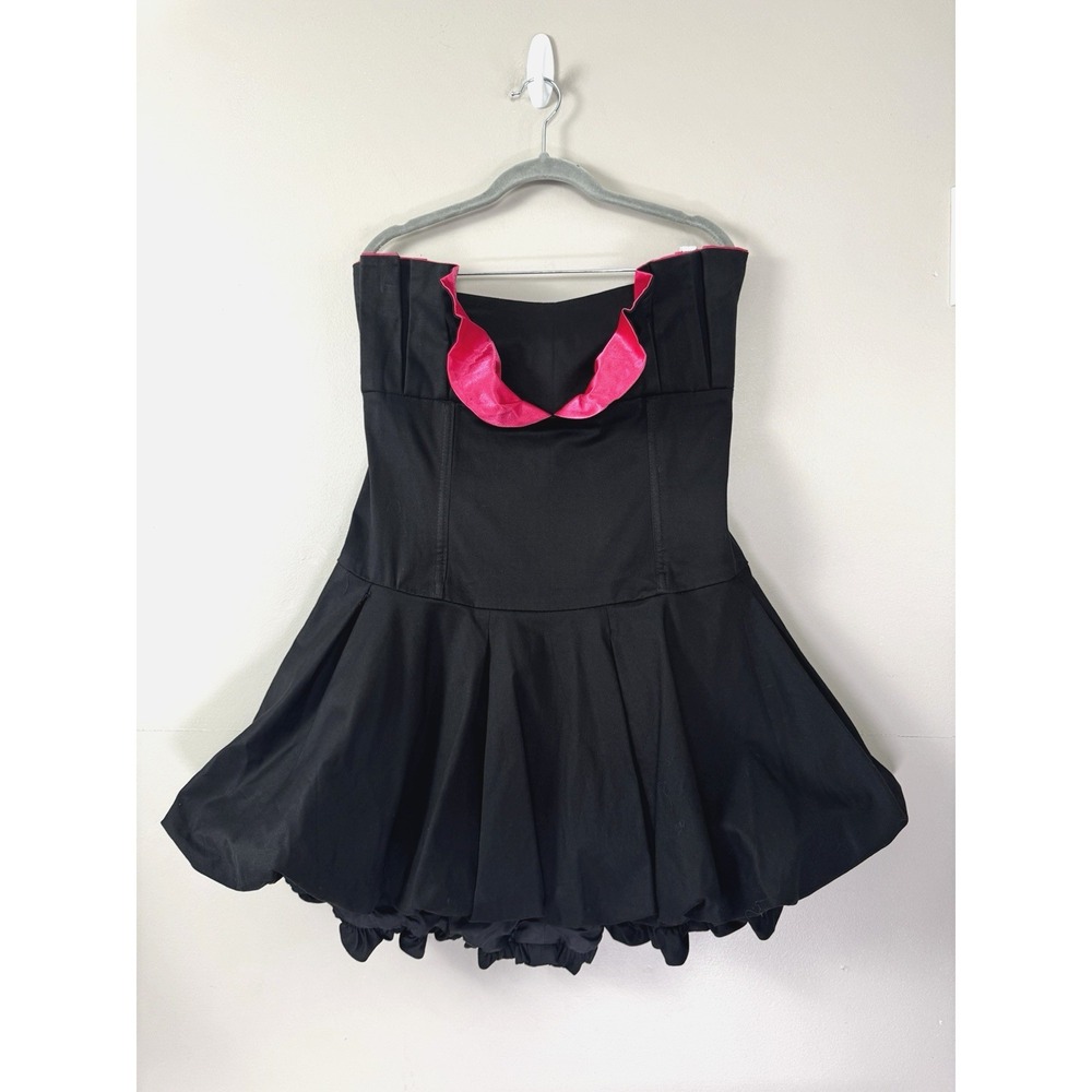 VTG 90s Y2K Bubble Hem Dress Medium Black Strapless Pink Satin Prom Formal Hoco